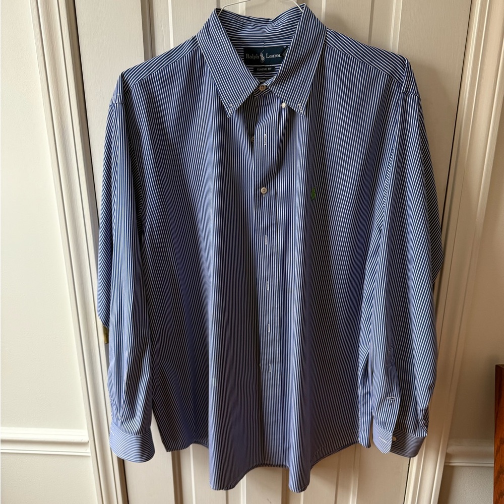 Ralph Lauren Navy and White Striped Dress Shirt